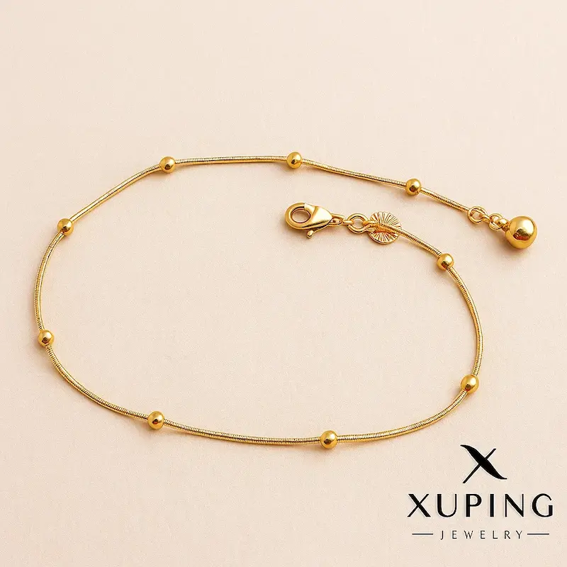 پابند استیل طلایی زنانه مدل مینیمال با مهره برجسته – Xuping