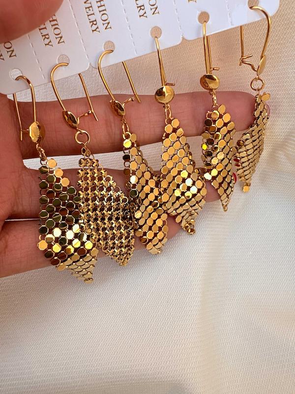 گوشواره سنگ فرشی استیل طلایی