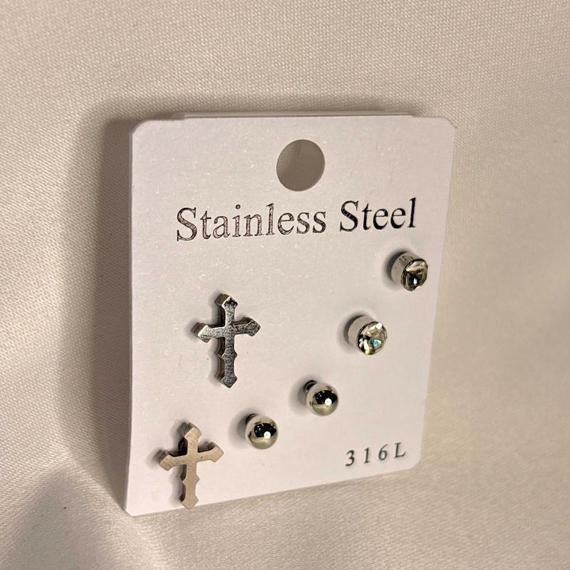 پک گوشواره استیل سیلور کد 02