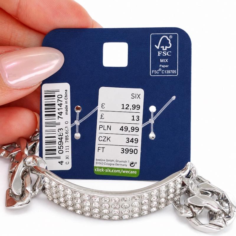 دستبند زنجیری نگین‌دار برند SIX مدل Plate – استایل لوکس(مراقبتی)