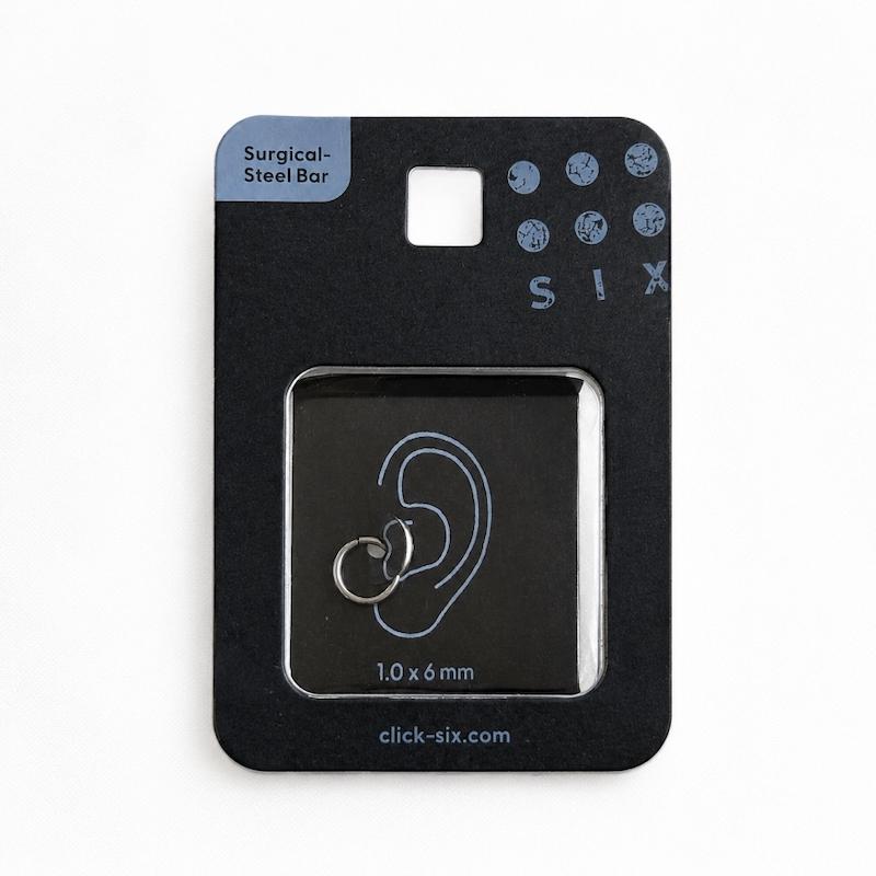 پیرسینگ حلقه‌ای 1.0×6mm نقره‌ای مینیمال برند SIX