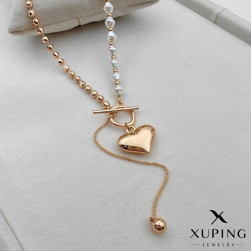 گردنبند طلایی زنانه مرواریدی با آویز قلب برند Xuping