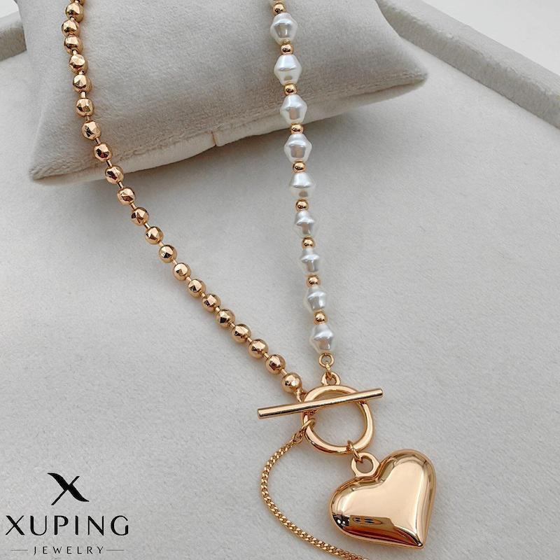گردنبند طلایی زنانه مرواریدی با آویز قلب برند Xuping
