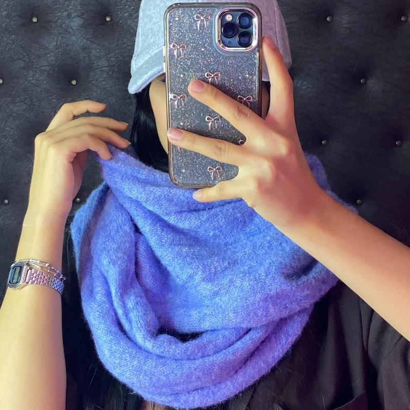 شال رینگی آبی بافت ساده