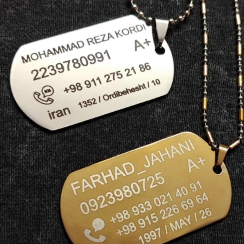 پلاک استیل مشکی حک چهره یا متن دلخواه مستطیل 5*3 سانت کد 101