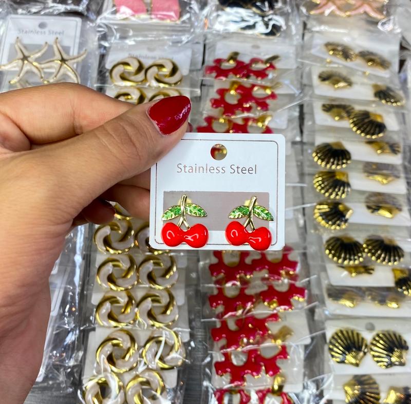 گوشواره میناکاری استیل آلبالو 