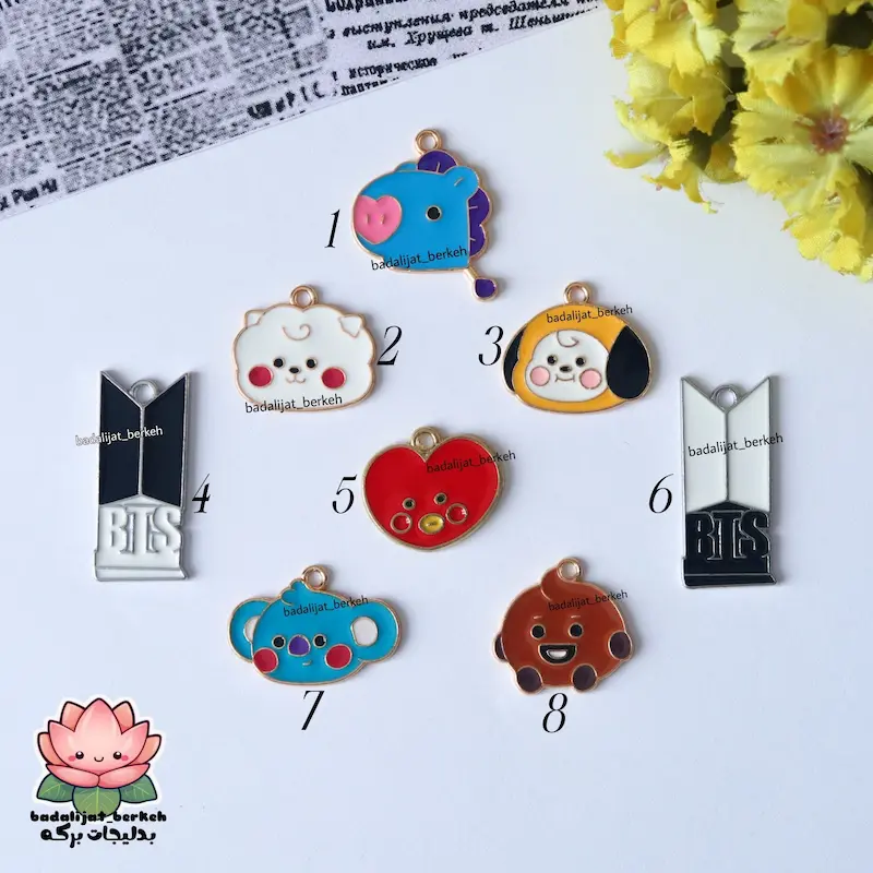 پلاک فانتزی طرح بی تی اس BTS با حلقه استیل