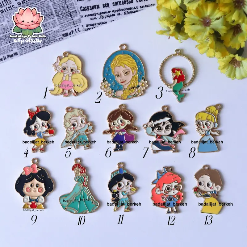 پلاک فانتزی طرح پرنسس های دیزنی با حلقه استیل