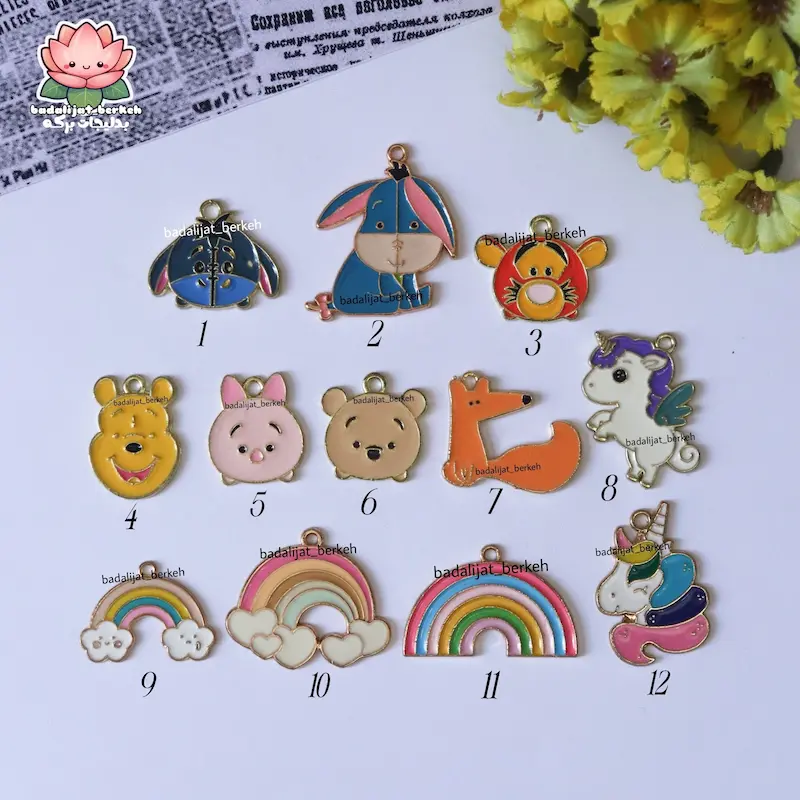 پلاک فانتزی با حلقه استیل ( وینی پو ، یونیکورن ، رنگین کمان )