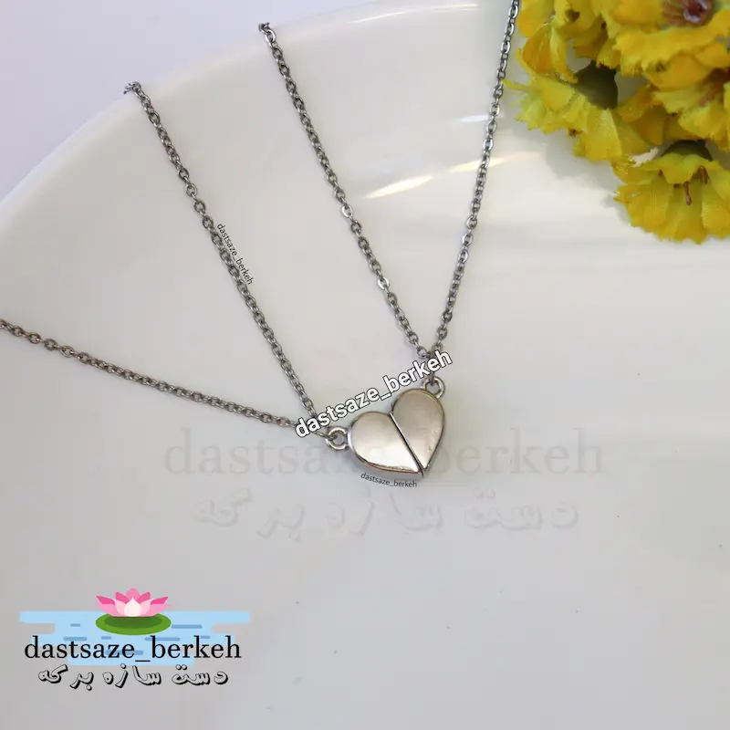 گردنبند دوستی قلبی مگنتی نقره ای
