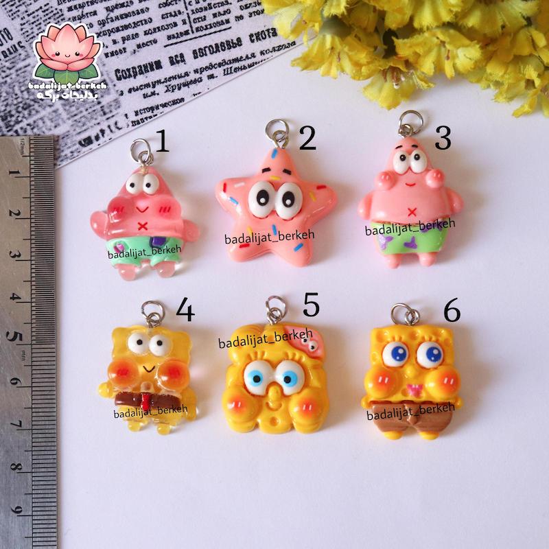 پلاک باب اسفنجی و پاتریک همراه با حلقه استیل 