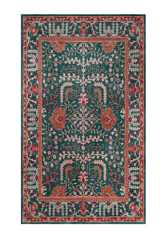 روفرشی شانل  طرح بوته گل سنتی زمینه سبز 