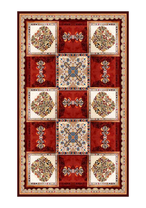 روفرشی شانل سه‌بعدی گل رز مجلسی زمینه قرمز یاقوتی ضدپرز