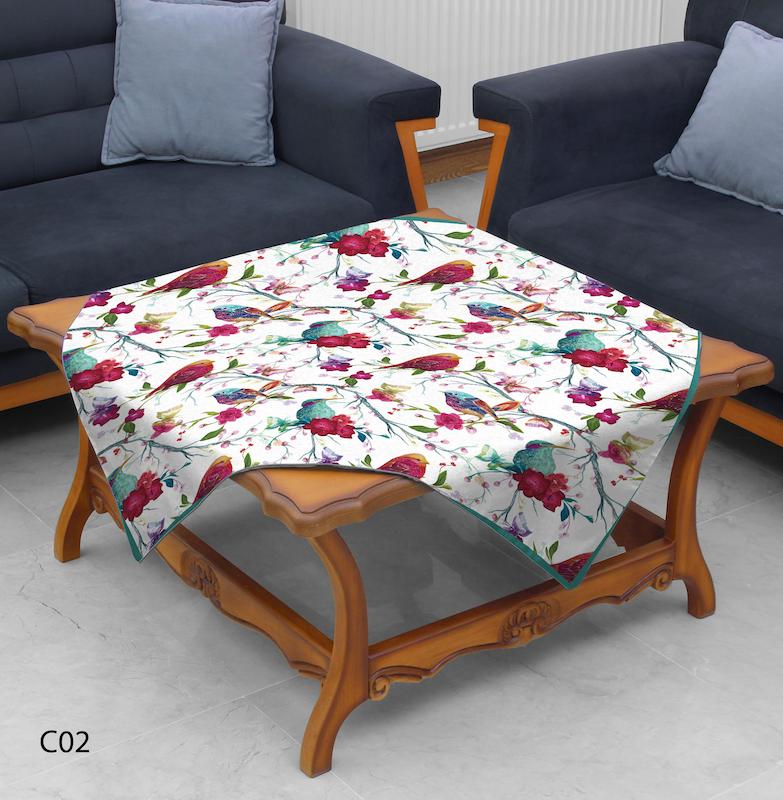 رومیزی طرح گل و پرنده آبرنگی مدل C02