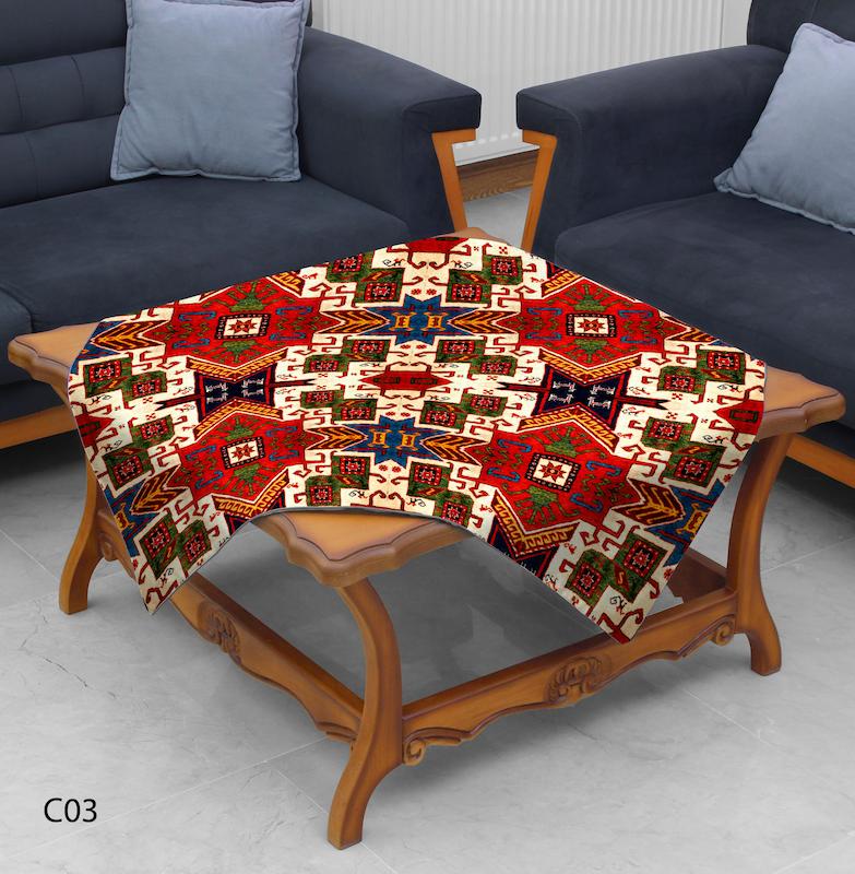 رومیزی طرح گبه دستبافت با رنگ های زنده و طرح C03