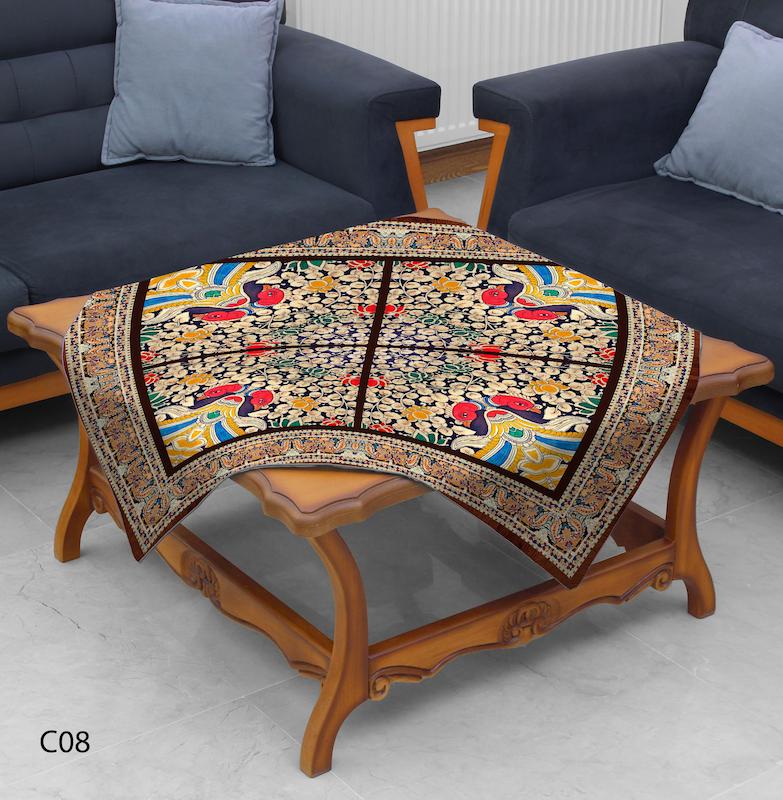 رومیزی طرح گل و مرغ با حاشیه سنتی مدل C08