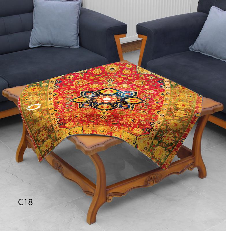 رومیزی با طرح گل‌دار و زمینه قرمز مدل C18