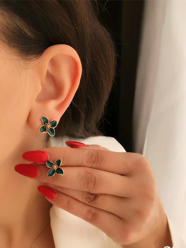 گوشواره فلاور یشمی ژوپینگ 