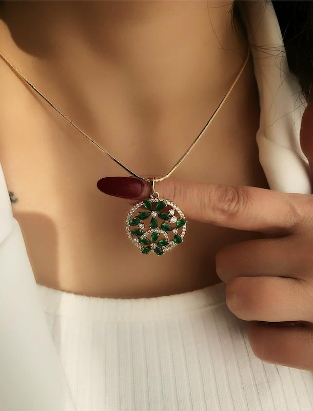 پلاک فلاور زمردی ژوپینگ‌