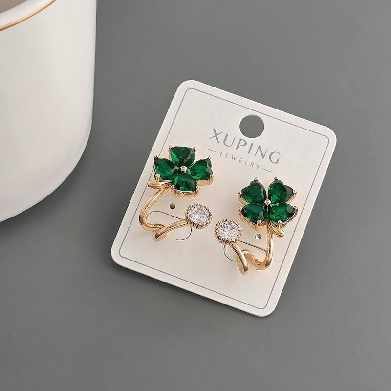 گوشواره فلاور سبز زمردی ژوپینگ‌