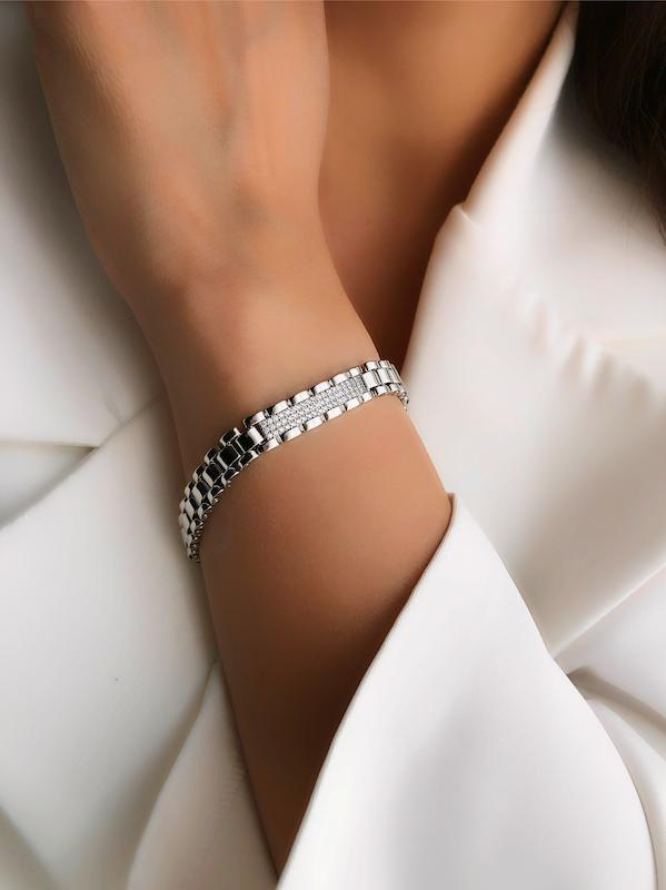 دستبند رولکس پلاکدار سیلور ژوپینگ‌