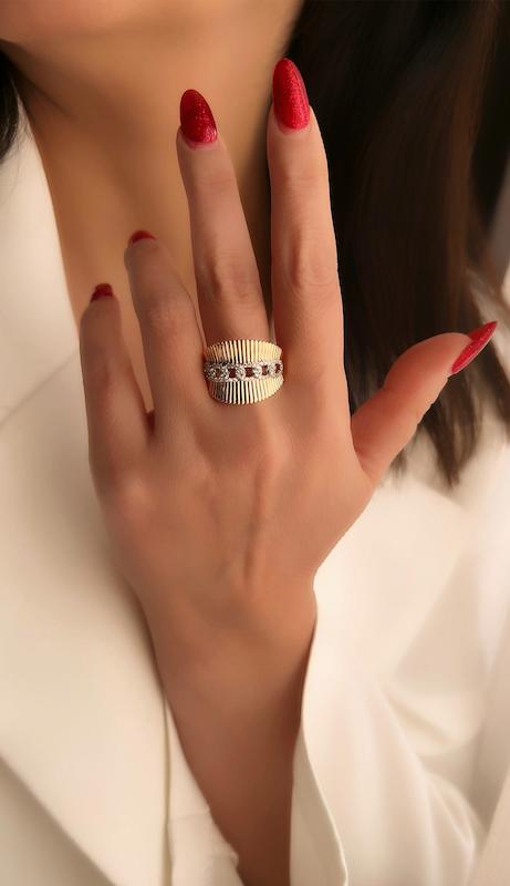 انگشتر پهن کارتیه شیار دار دیلو