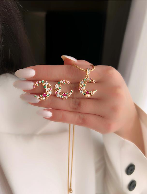 نیم ست( پلاک و‌گوشواره ) مولتی کالر 