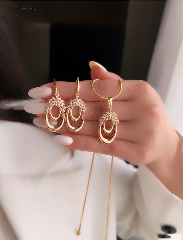 نیم ست ( پلاک و گوشواره) بیضی طرح جواهر 