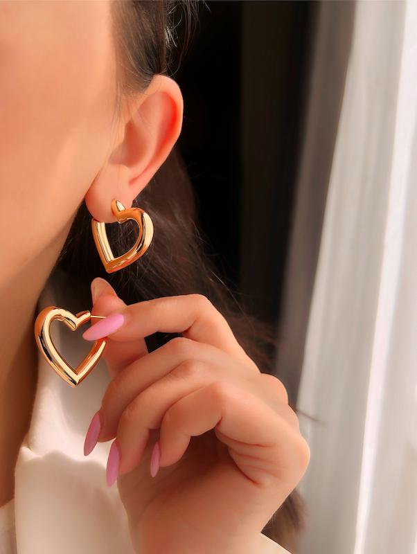 گوشواره گلد بزرگ قلبی ژوپینگ‌
