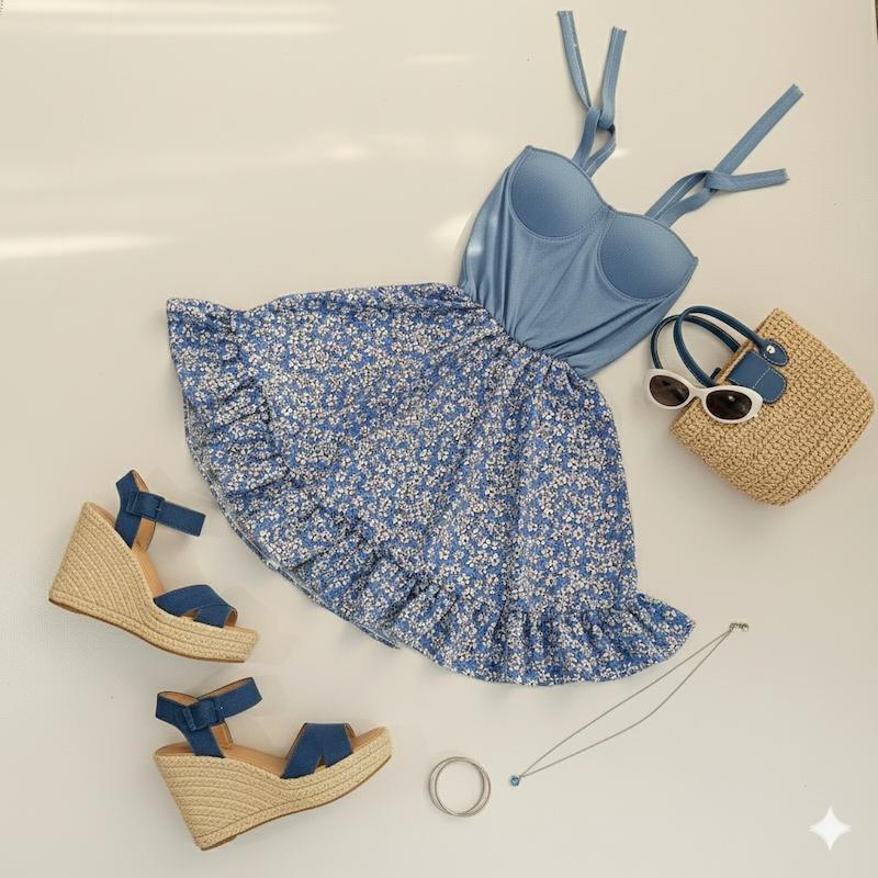 پیراهن کوتاه آبی دریا 🩵