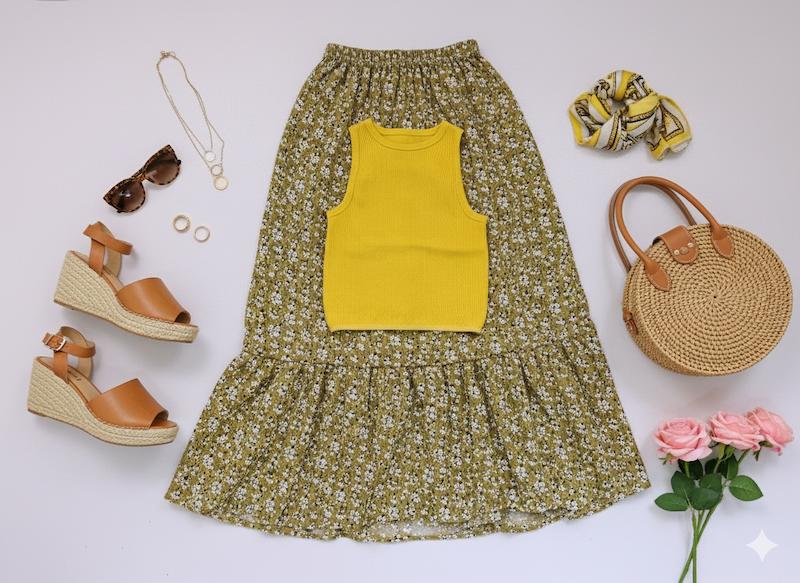 ست کراپ دامن قناری 💛