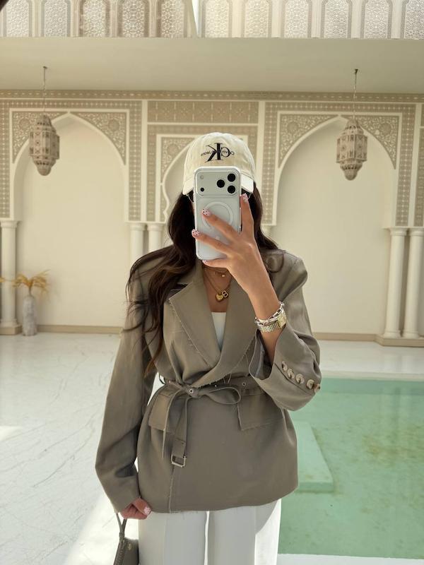 بلیزر لینن رنگ خاکی 