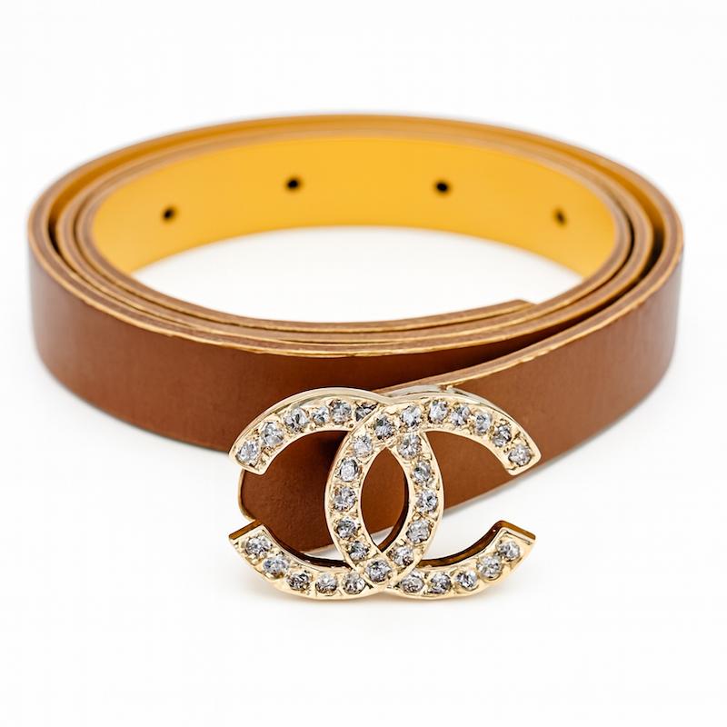 کمربند زنانه Chanel عسلی1.5سانت