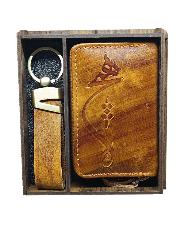 ست جا کارتی و جا کلیدی چرم گاوی مردانه هیچ