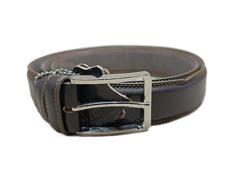 کمربند چرم دوختی قهوه ای زبانه دار