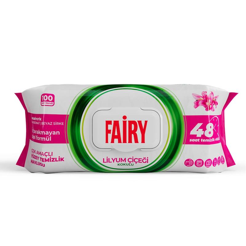 دستمال مرطوب سطوح چند منظوره فیری FAIRY LİLYUM ÇİÇEĞİ با رایحه گل لیلیوم بسته 100 عددی