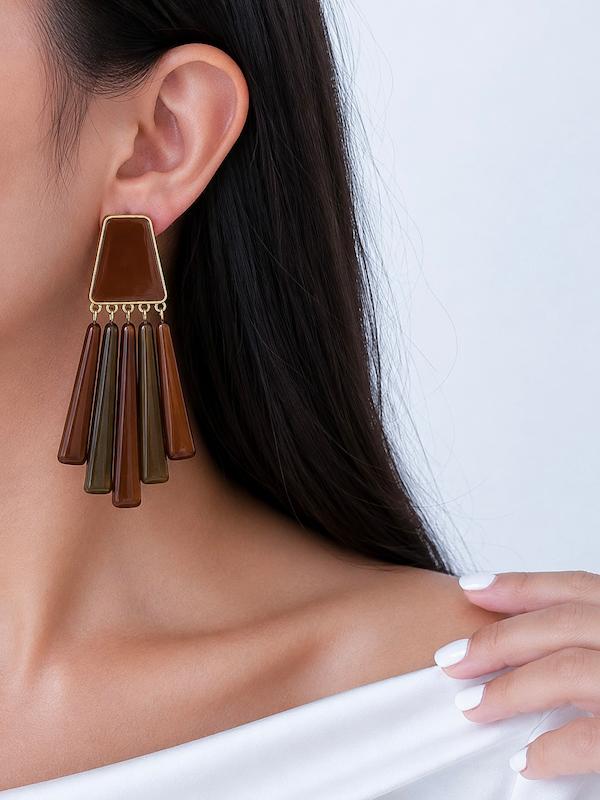 گوشواره اویز دار بزرگ صدف قهوه ای