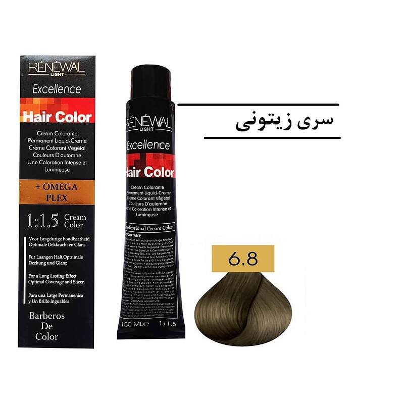 رنگ مو رنوال شماره 6.8 حجم 150 میل رنگ بلوند زیتونی تیره