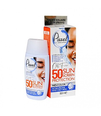 کرم ضد آفتاب بی رنگ پیکسل مناسب پوست های چرب جوشدار SPF50