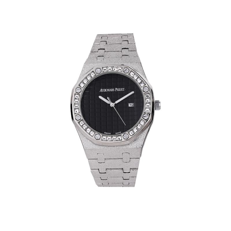 ساعت زنانه اودمارپیگه دور نگین نقره ای صفحه مشکی F/a5432 Audemars piguet