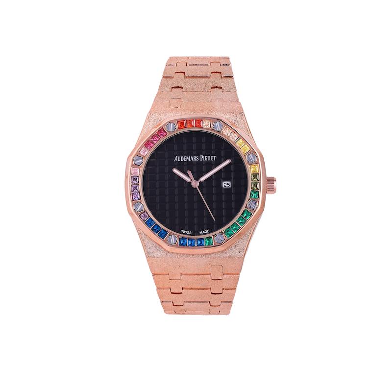 ساعت زنانه اودمارپیگه دور نگین رزگلد صفحه مشکیF/a5431 Audemars piguet