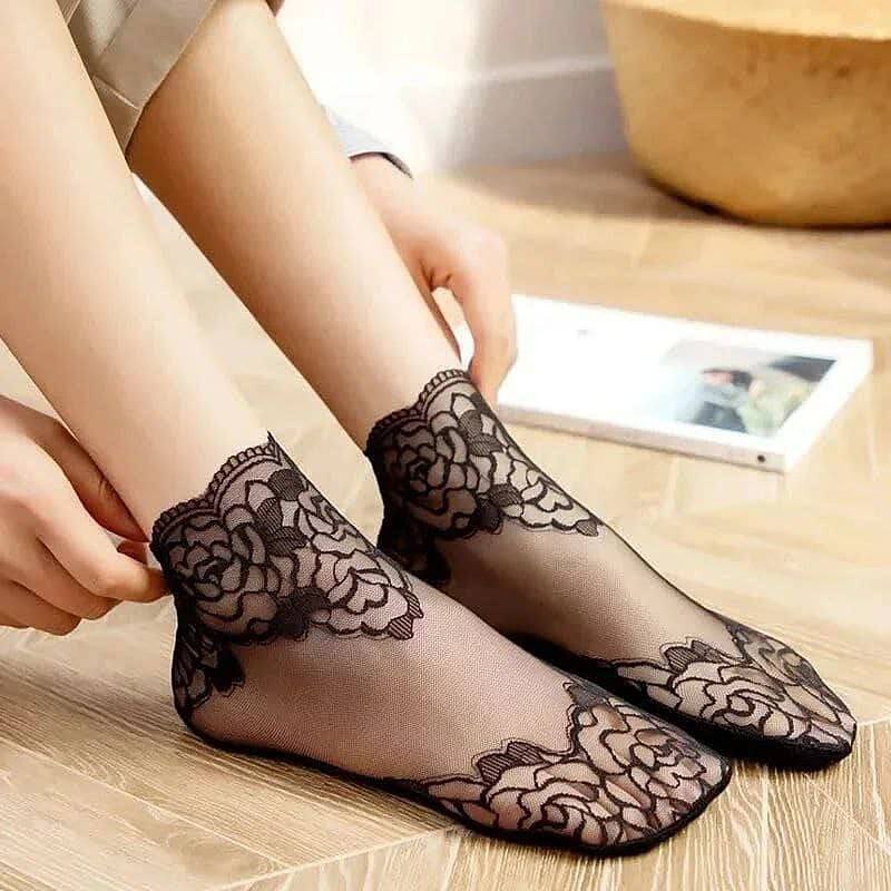 جوراب نیم ساق گیپور گل رز