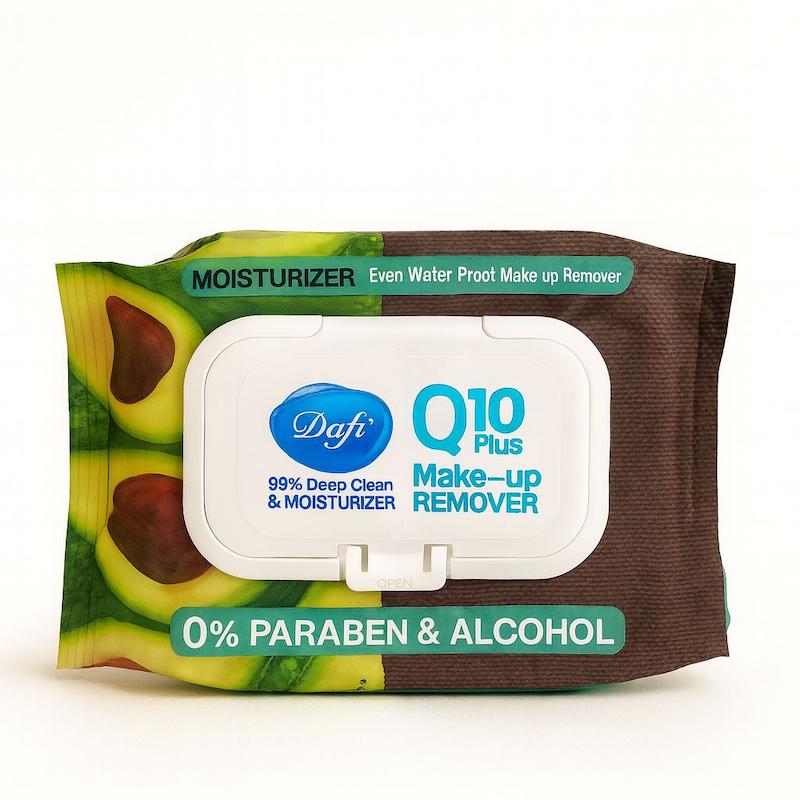 خرید دستمال مرطوب پاک‌کننده آرایش دافی مدل Q10 PLUS بسته 50 عددی