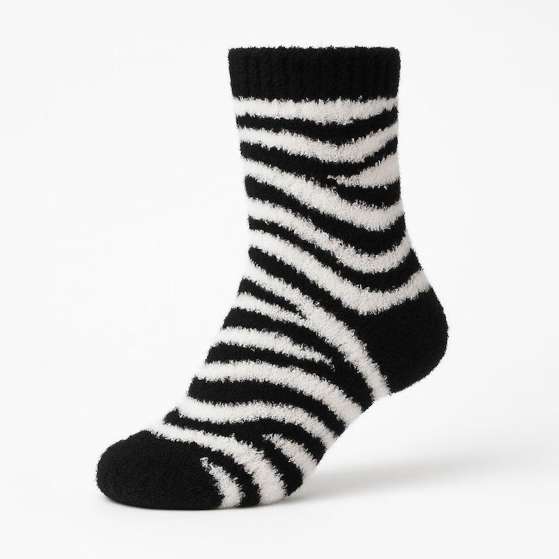 خرید جوراب پشمی طرح گورخری سفید مشکی با ما پی