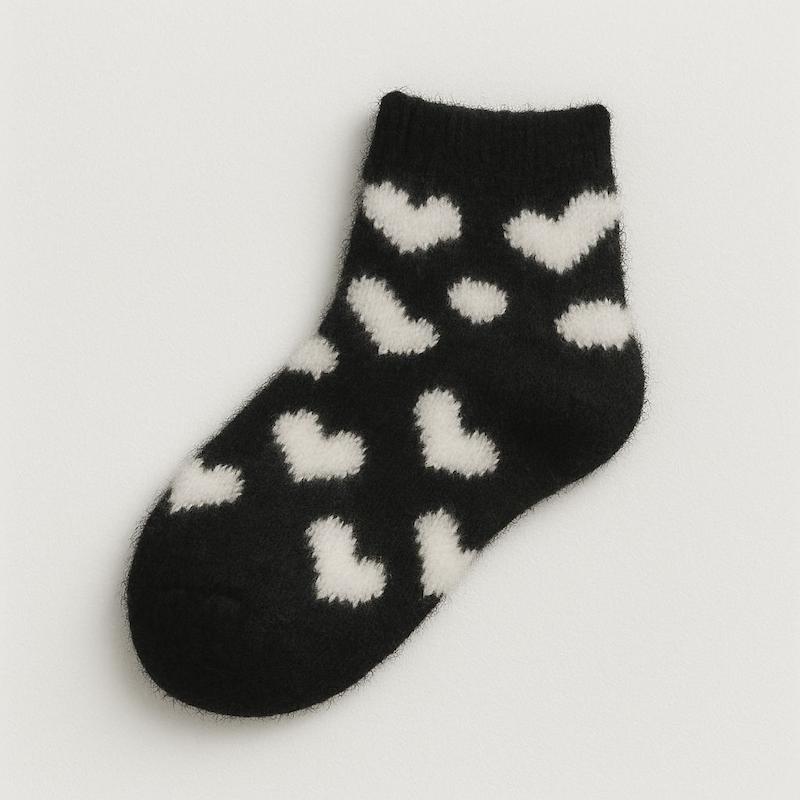 خرید جوراب حوله ای طرح قلب سفید مشکی