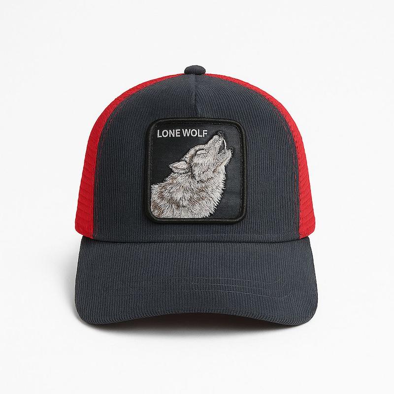 خرید کلاه کپ گورین براز طرح گرگ Lone Wolf رنگ مشکی قرمز