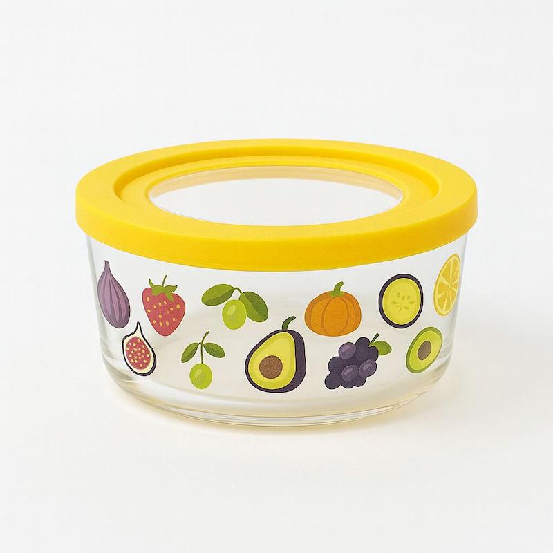 خرید ظرف شیشه‌ای نگهدارنده فریزری طرح میوه درب رنگی