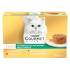 پک کنسرو گربه گورمت گلد Gourmet Gold طعم های بیف و گوجه، مرغ و هویج، بوقلمون و اسفناج، بره و لوبیا سبز 12 عددی