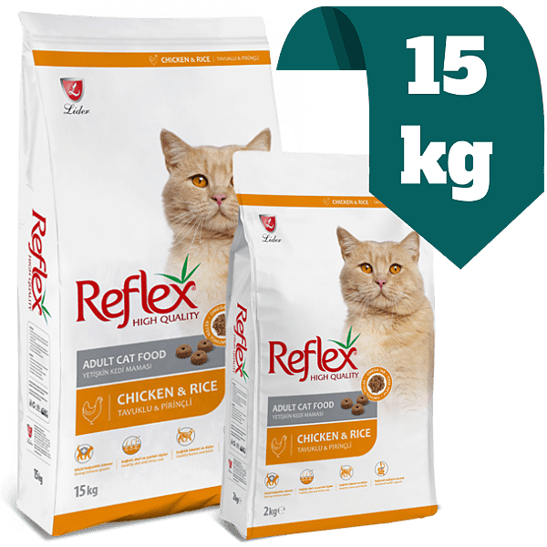 غذای خشک گربه بالغ رفلکس Reflex با طعم مرغ و برنج وزن 15 کیلوگرم