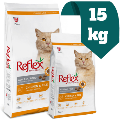 غذای خشک گربه بالغ رفلکس Reflex با طعم مرغ و برنج وزن 15 کیلوگرم